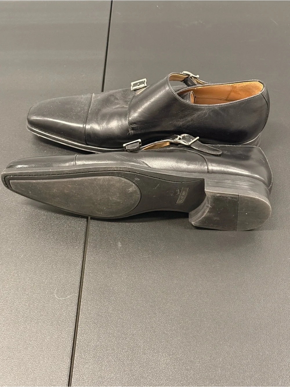 Magnanni Black Leather Double Monk Strap Dress Oxfords 10M